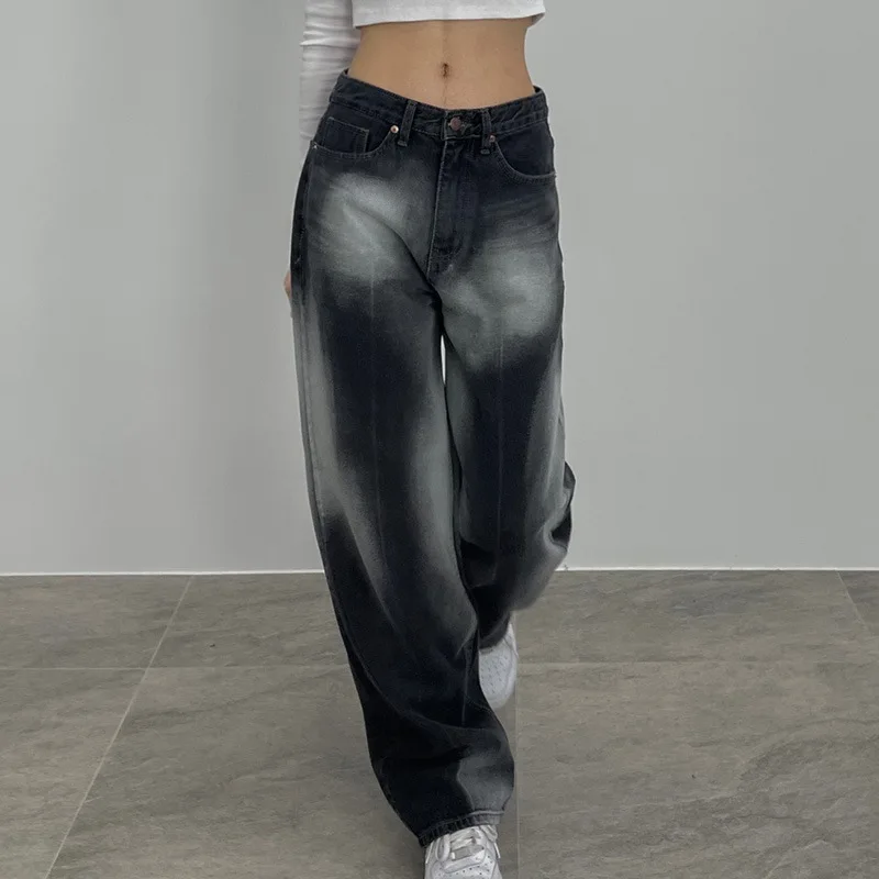 

Black High Waisted Jeans Women Vintage Baggy Y2k Streetwear Summer Korean Style Fashion Straight Wide Leg Denim Mopping Trousers