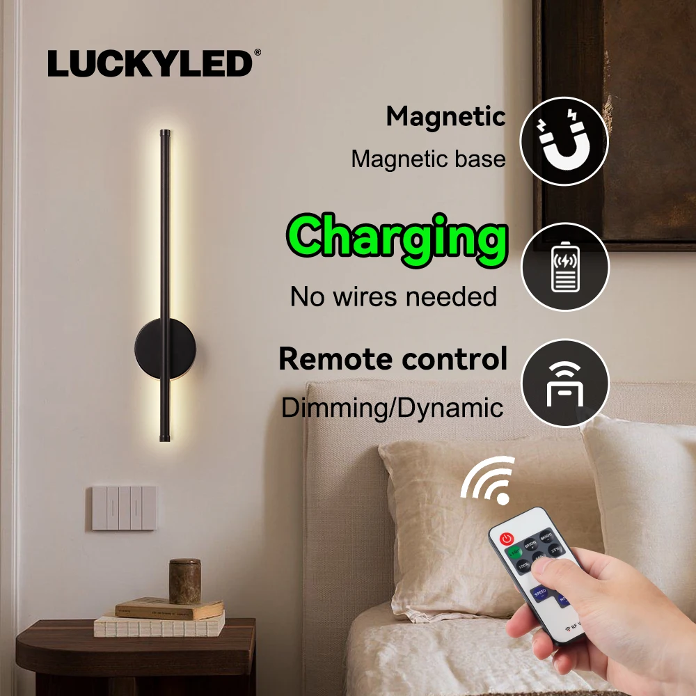 Lukcyled Rechargeable Wireless LED Wall Lamp Remote Control Dimming