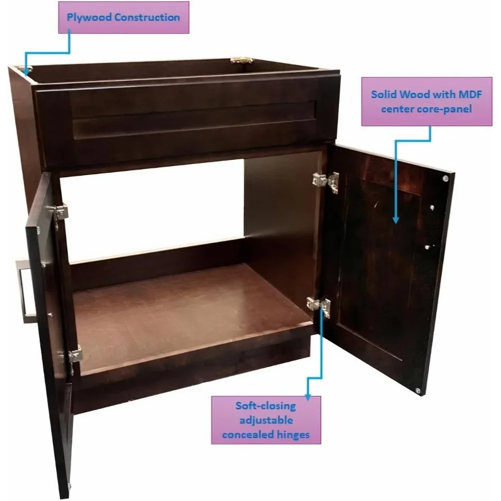 Bathroom Vanity Sink Base Ready-to-Assemble Bathroom Cabinet 24"/30'/36" Width (Vanity Base in Espresso Shaker, 30 inch) 6