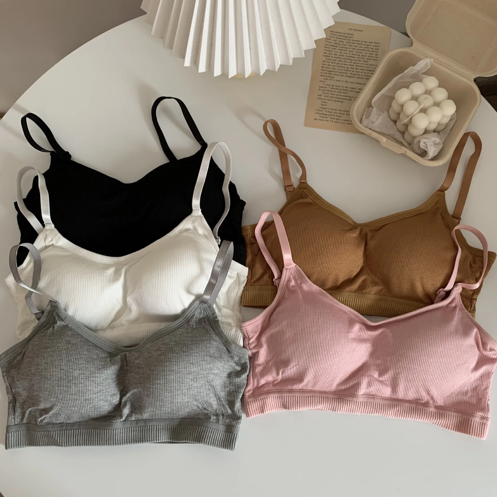Sexy Seamless Cotton Bra Camisole With Fixed Cup, Beautiful Back