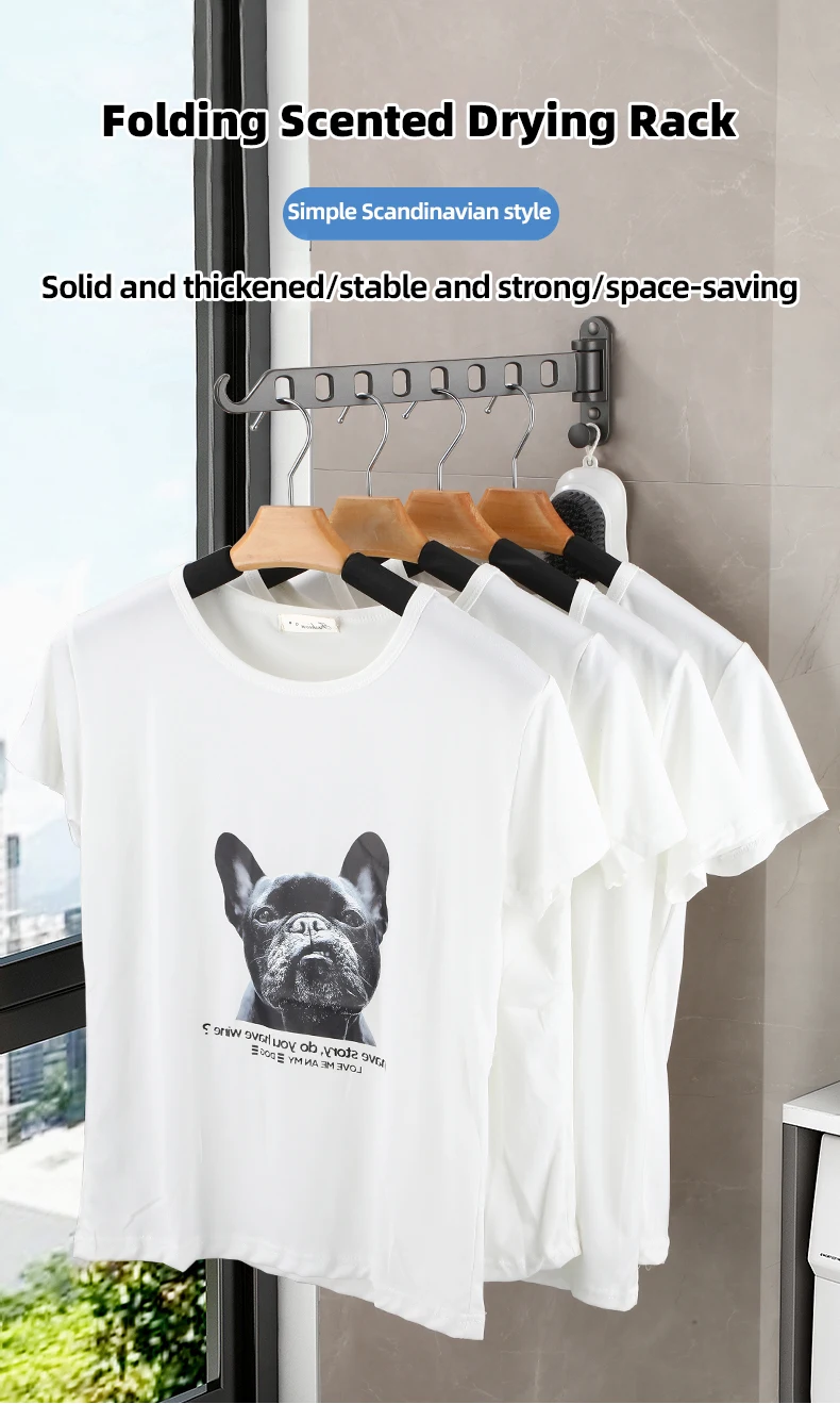 Description Picture 2 of itemFoldable Clothes Rack Drying Clothes Hanger Wall Mounted Drying Rack Aluminum Clothes Organization WB3028
