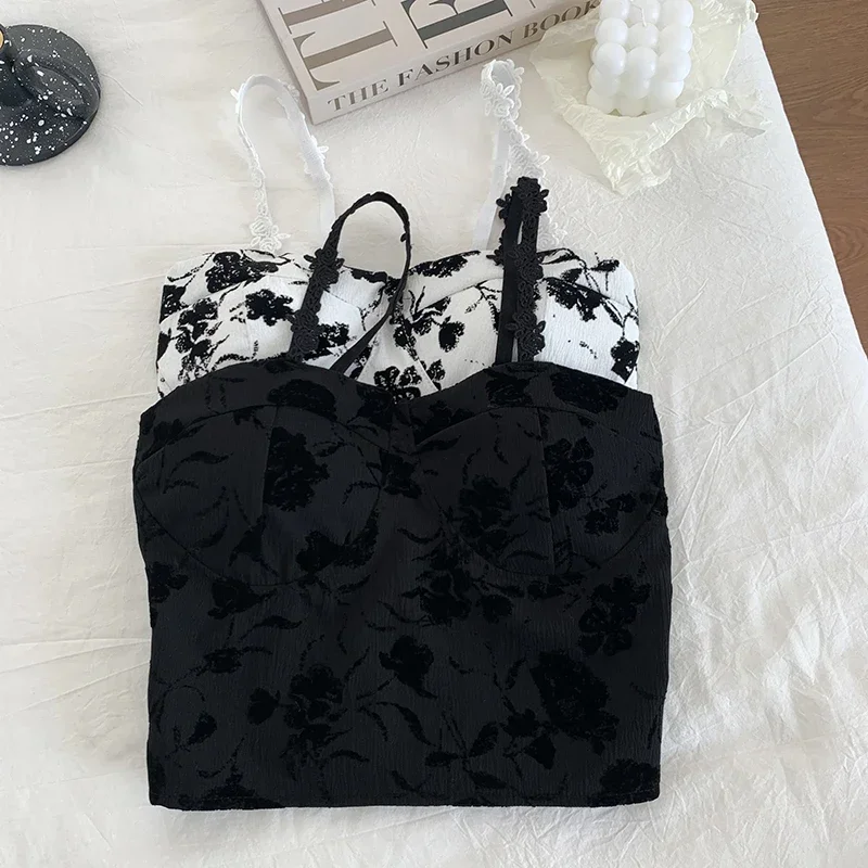Frauen süße elastische Camis Unterwäsche gepolsterte BH Spaghetti süße Crop Tops drucken Tanktops für Frauen Sommer – Detail 7