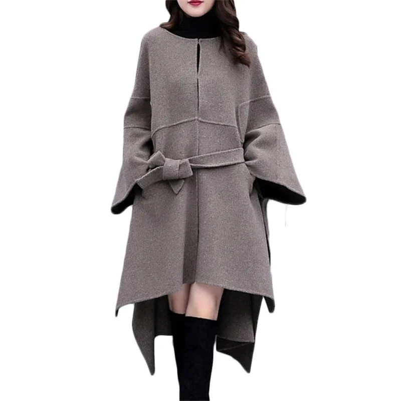 Women Wool Cloak Woolen Coat Autumn Winter New Fashion Woolen Coat Women's Korean 2024 Loose Long High Quality Overcoat Black