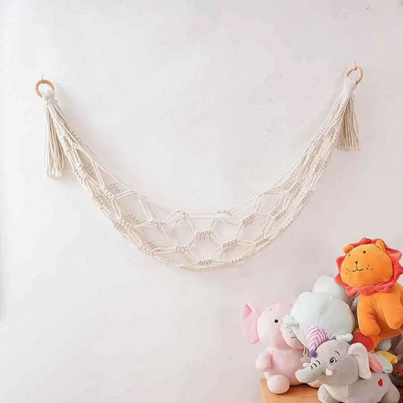 Boho Plush Toy Nordics Toy Hammock Hanging Storage Cotton Space Saver Wall Net Net Bag Plush Toy Handwoven Lace Hammock 4