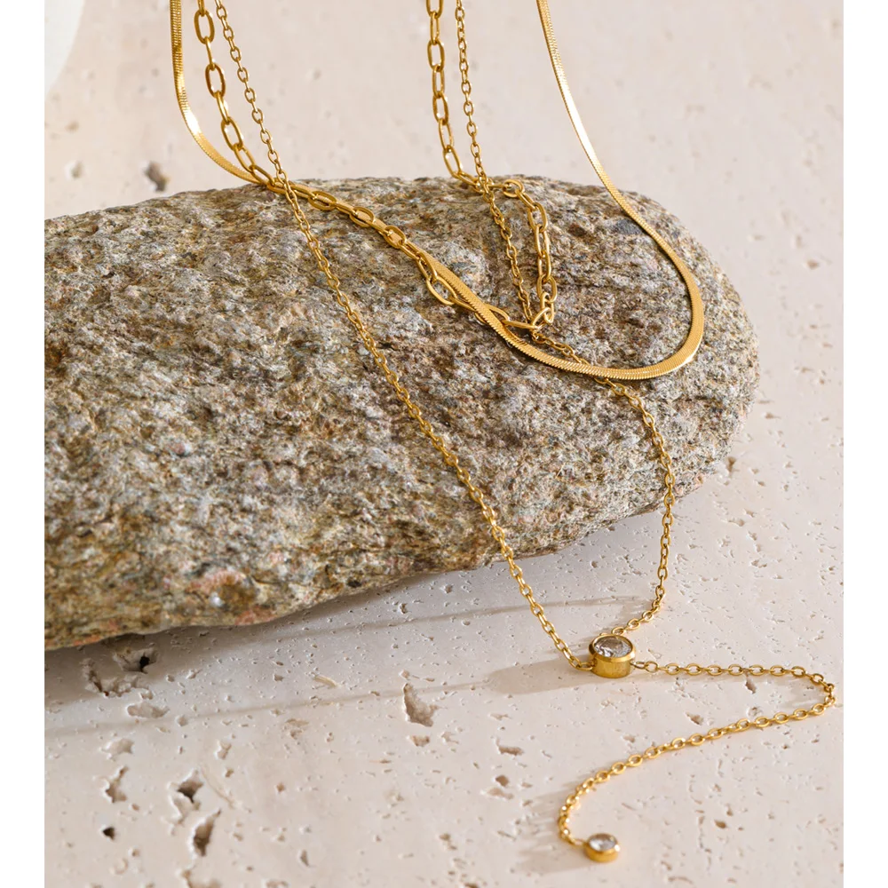 Yhpup Stainless Steel Layered Snake Chain Necklace