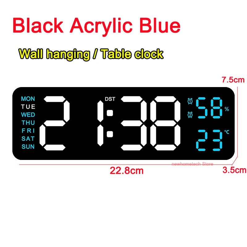 Large LED Digital Wall Clock with Dual Alarms and Adjustable Brightness