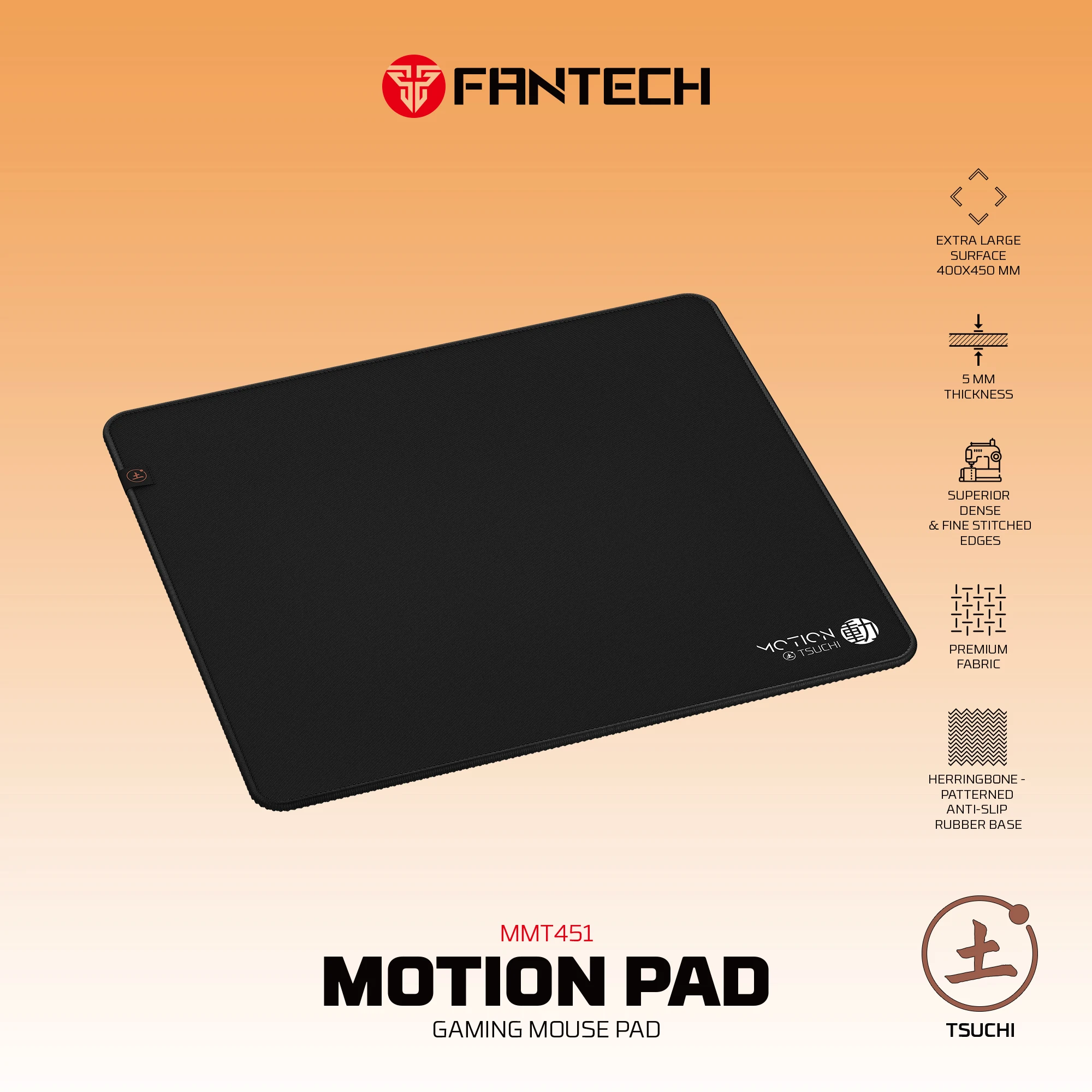 FANTECH MONTION PAD Premium Speed & Control Gaming Mousepad - Large 400x450x5mm, Sunken Stitch Design