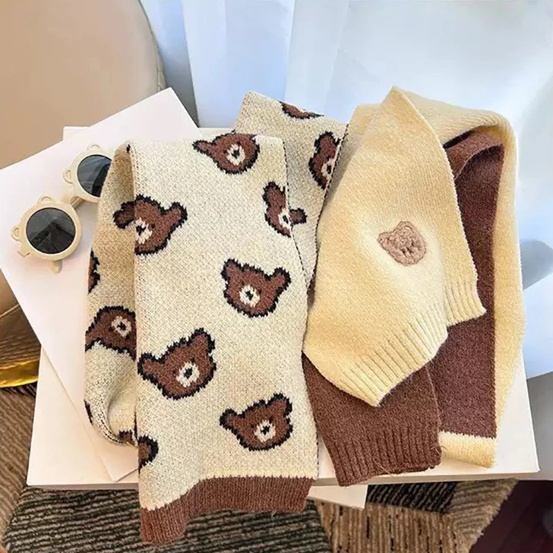 Korean Bear Stripe Kids Scarf Winter Thick Velvet Warm Boy Girl Long Neckerchief Outdoor Windproof Kids Anti-Cold Neck Cover