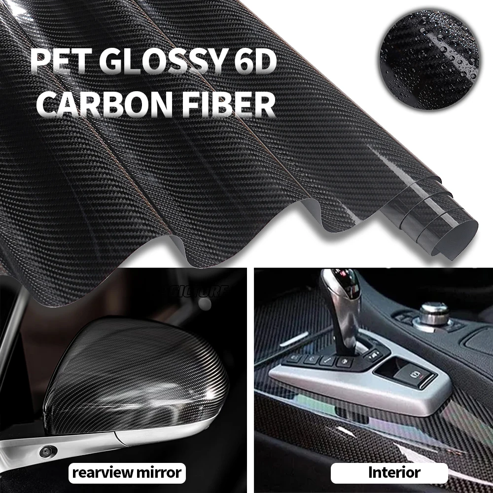 6D Carbon Fiber Black Car Interior Vinyl Wrap Film Decor Sticker Anti ...