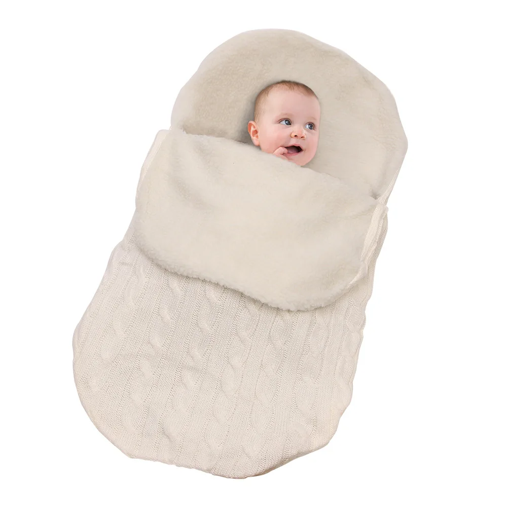 

European American Newborn Baby Winter Sleeping Bag Warm Thick Knitted Fleece Sleepsacks Wool Stroller Sleeping Bags Accessories