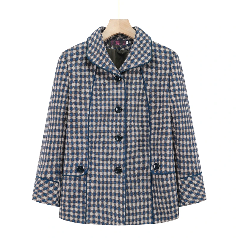 

Middle-Aged And Elderly Mothers Spring Autumn New Style Woolen Coat Turndown Collar Single-Breasted Wool Ladies Jacket