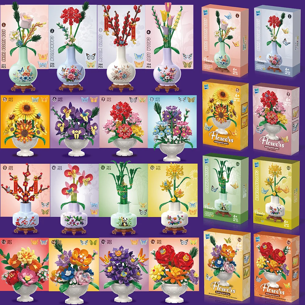 Building Block Flower Toys Small Particle Assembly Building Blocks Potted Plants Children Plant Desktop Decoration Toys Kid Gift - 4