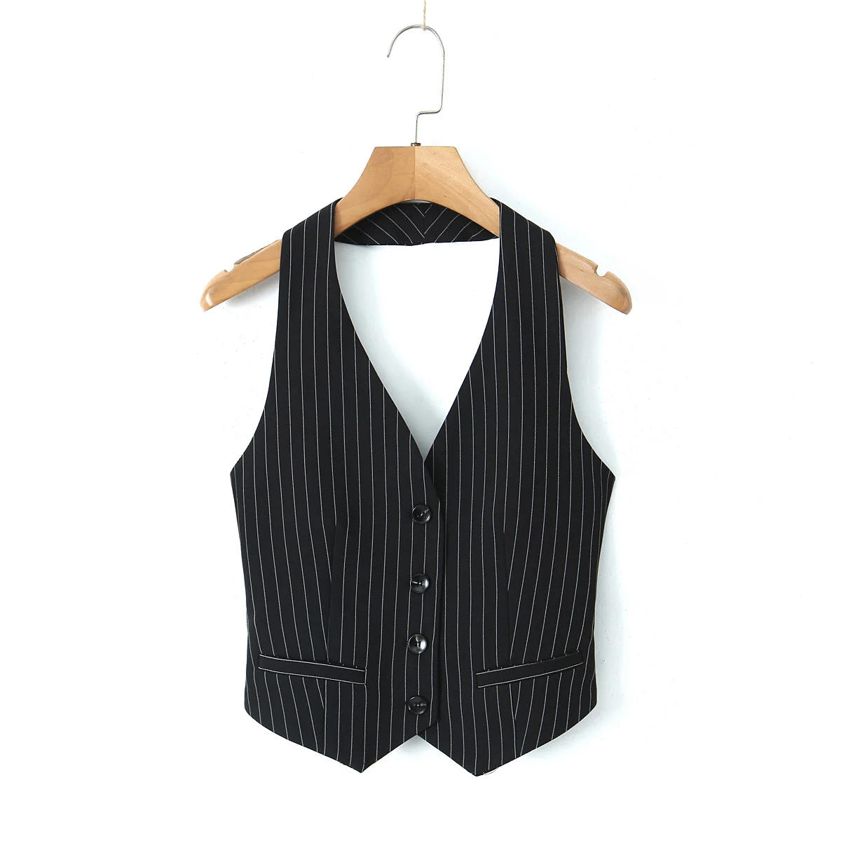 Spring Black Striped Oversized Blazer Women Loose Notched Full Sleeve Suits High Waist Long Flare Pants Halter Tank Tops