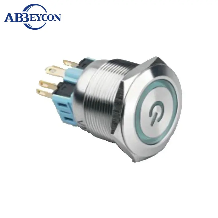 

28mm ring and power led light illuminated Latching stainless steel IP67 reset button switch Flat round head waterproof switch