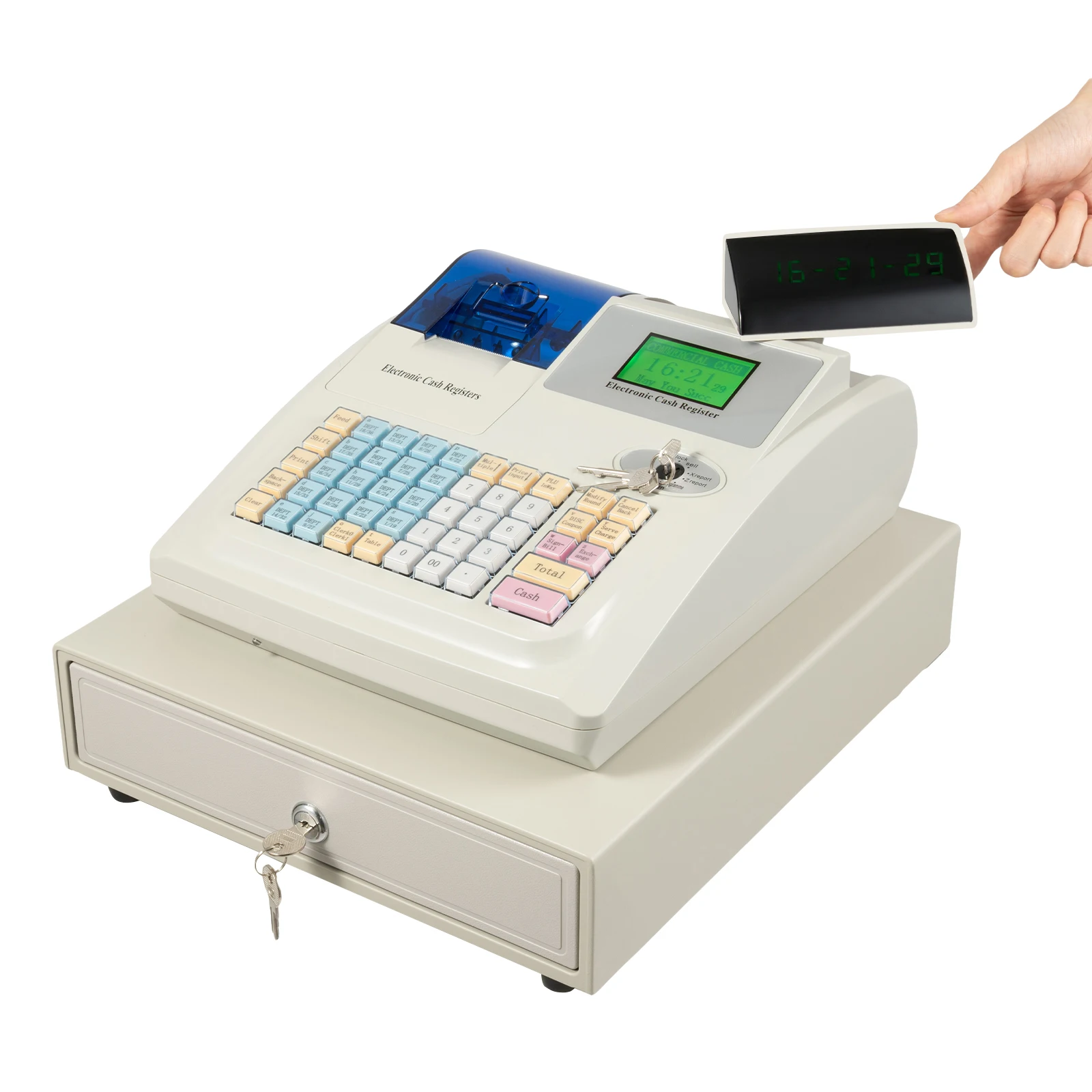 48-Key Electronic Cash Register POS Cash Register System with Thermal Printer Barcode Scanner Ports UV Money Detector for Store