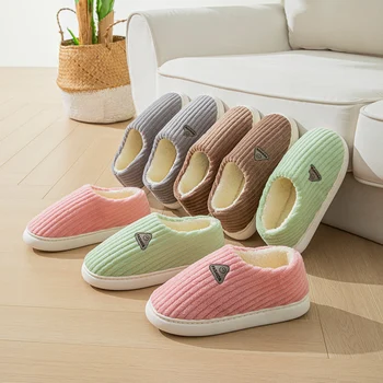 Covered Heel Cotton Slippers for Women Winter Home Indoor Non-Slip Thick Sole Warm Couple Furry Slippers for Men Winter 1
