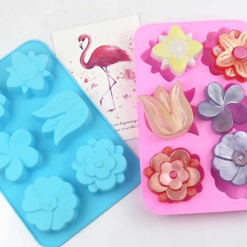 Silicone mold 6 holes flower-shaped rose flower homemade soap candle making easy demould handmade cake chocolate baking