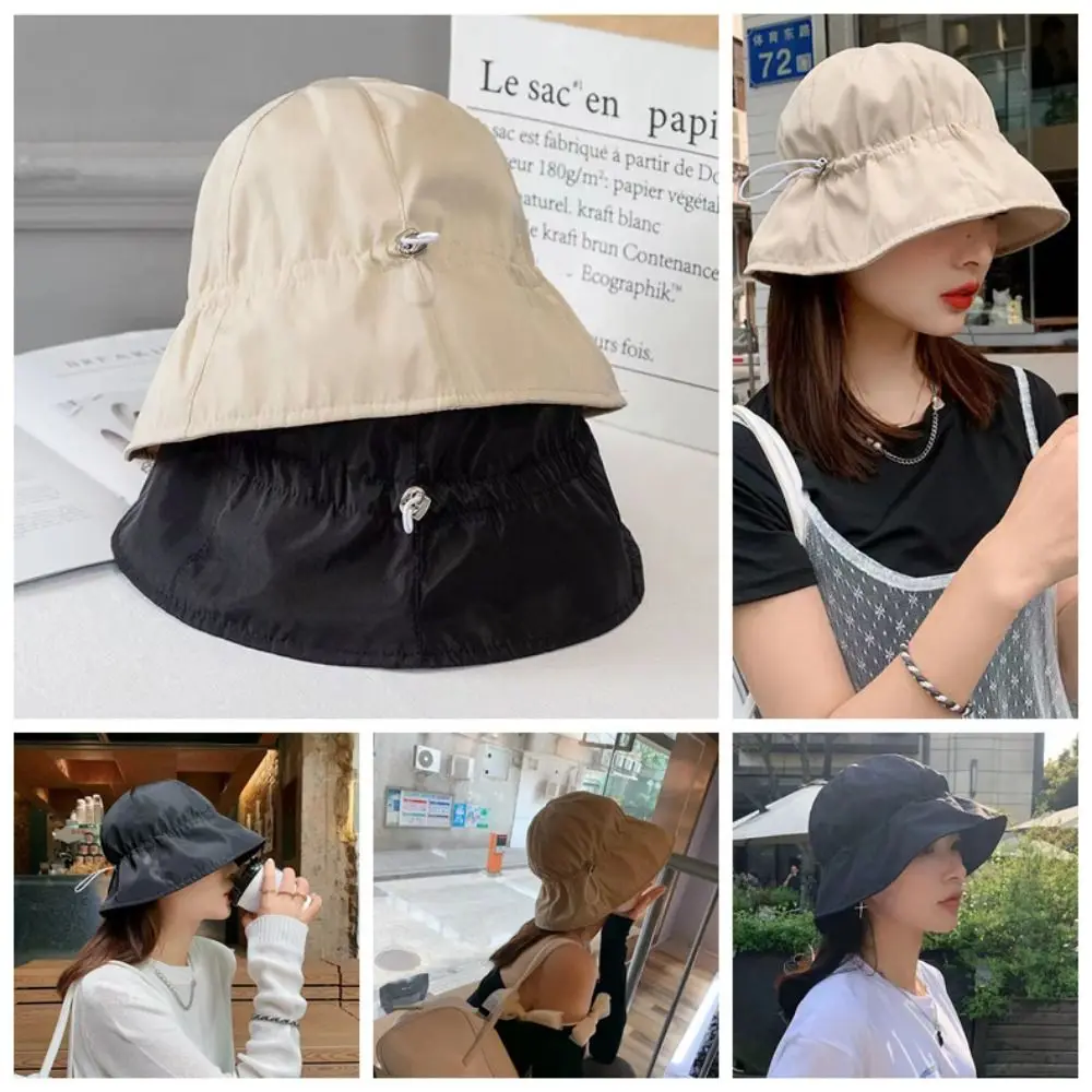 넓은 챙 자외선 차단 드로스트링 버킷햇, 통기성 여성 어부 모자, 야외 패션, 여름
