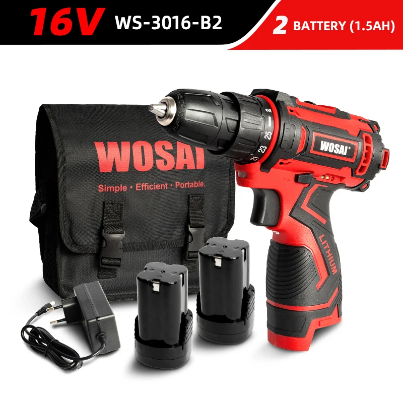 WOSAI 12V 16V 20V Cordless Drill lithium-ion Battery Electric Screwdriver 25+1 Torque Mini Wireless Power Driver DIY Power Tools concrete nail gun Power Tools