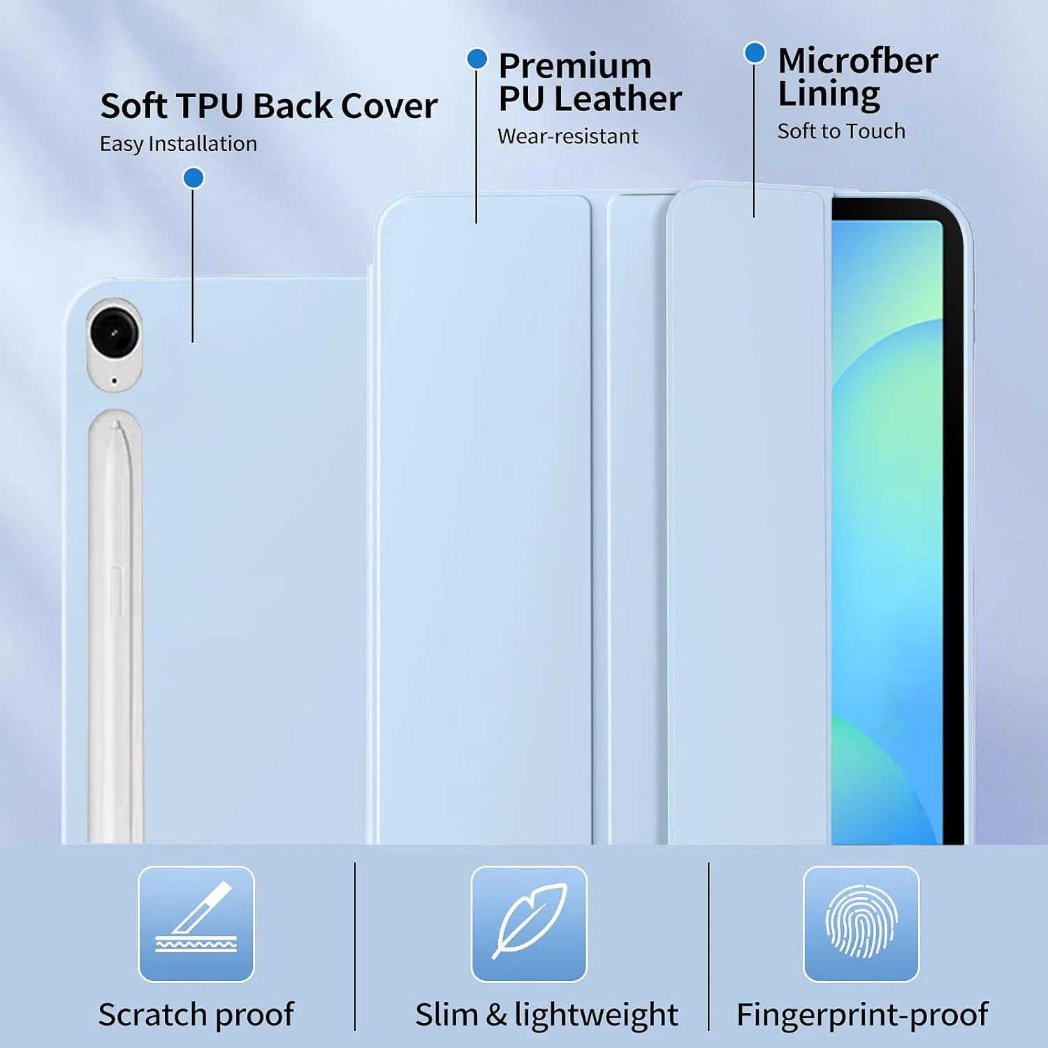 Tri-Fold Flip Case Magnetic Stand PU Leather Protective Cover