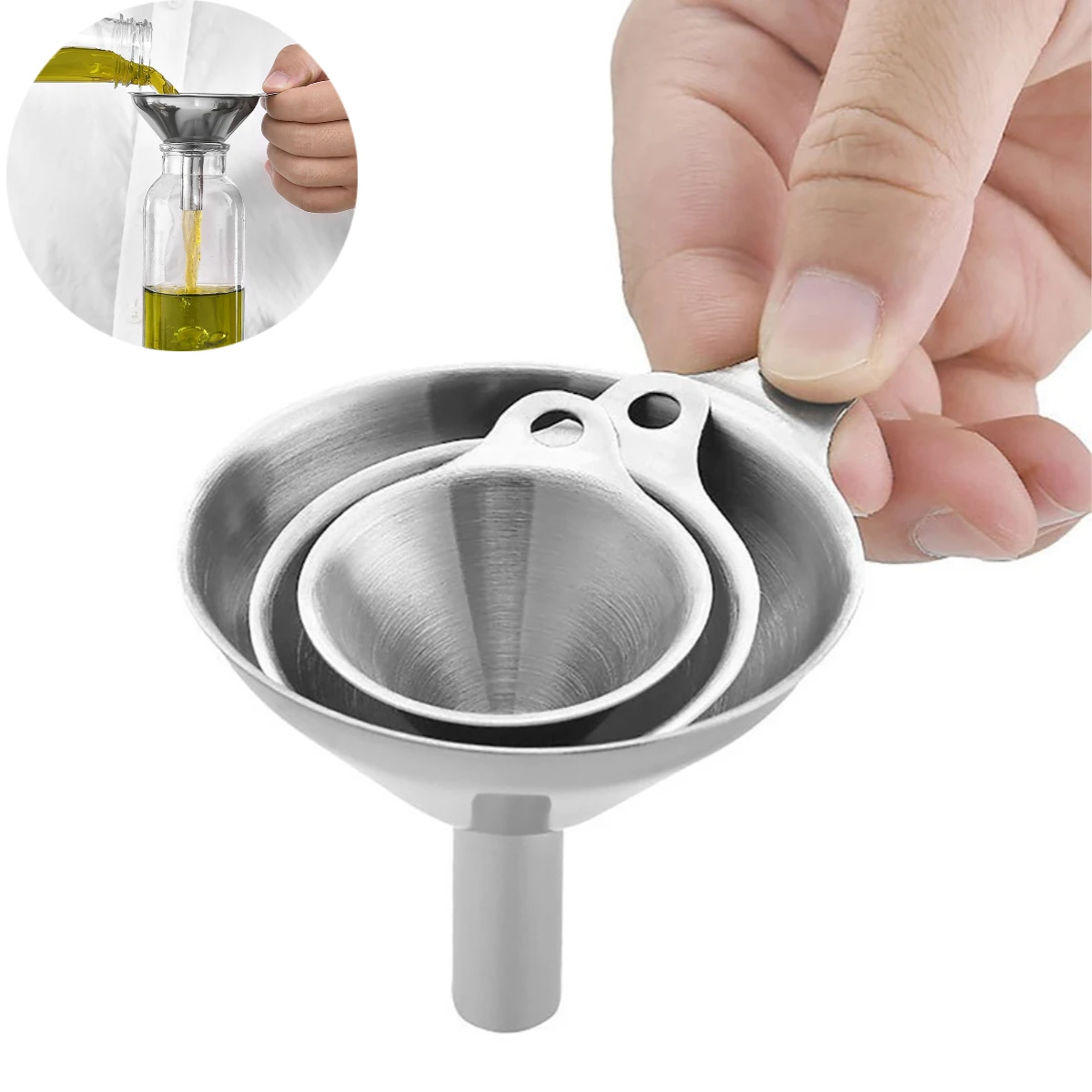 

3pcs Stainless Steel Funnel Three-piece Set Mini Funnel Oil Spill Wine Spills Tool Multipurpose Funnels Bar Kitchen Supplies