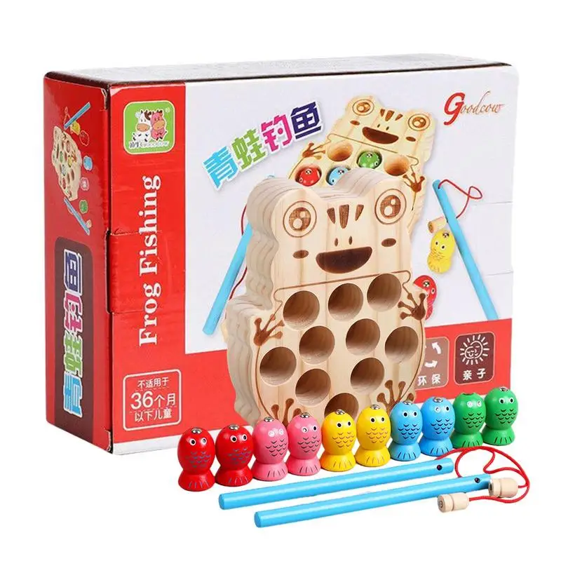 

Montessori Wooden Fishing Toy Wood Fishing Preschool Play Toy Colorful Family Children Backyard Toy Games Fishing Board Game For