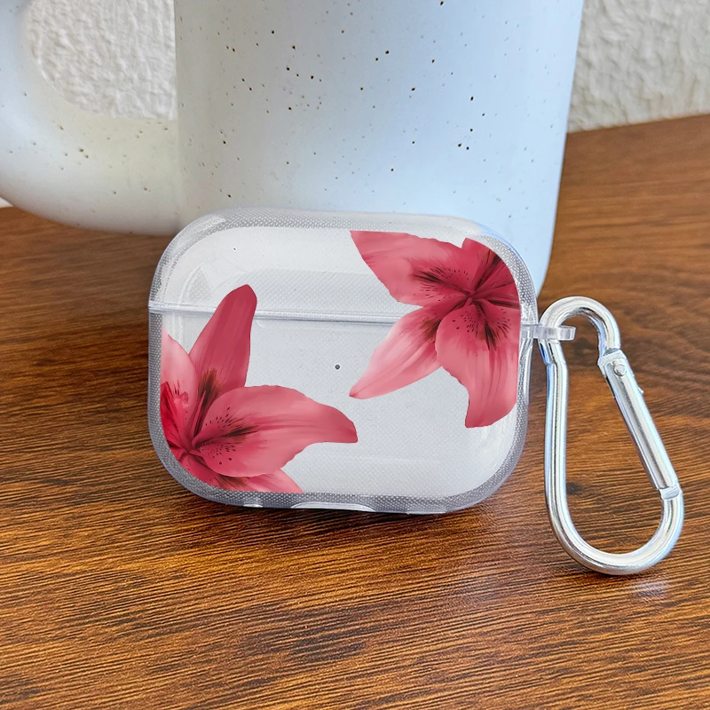 Red Flower Pattern Shockproof Headphone Case for Airpods