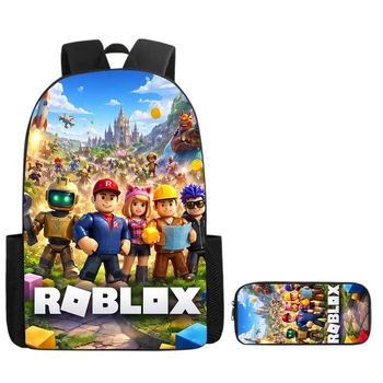 Roblox Cartoon Backpack & Pencil Case 2-Piece Set - Cute Gaming School Bag Gift for Kids Ages 5-8 Boys Girls 1