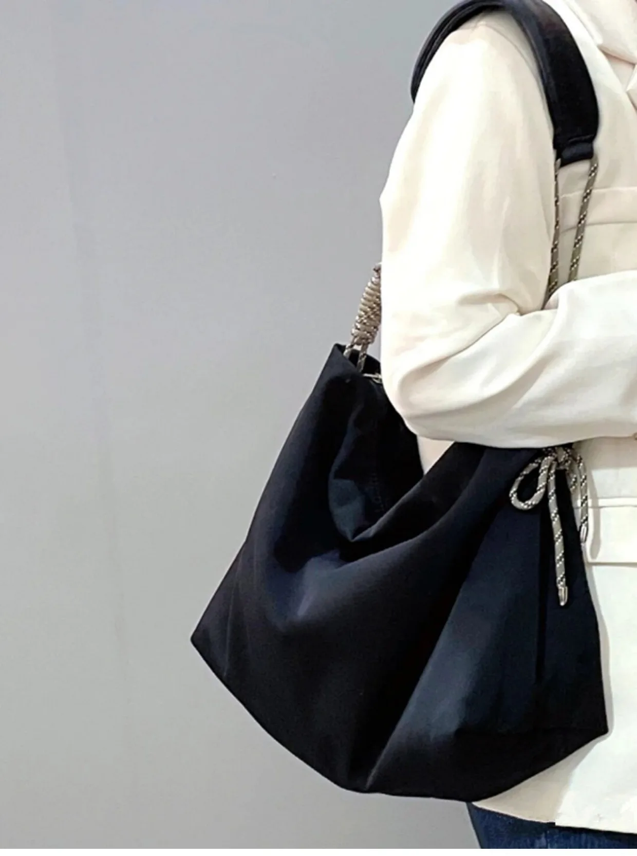 Women Tote Bags 2024 Summer New Oxford Large Capacity Casual Knot Adjustable Japanese Tote Bag Single Shoulder Crossbody Bag