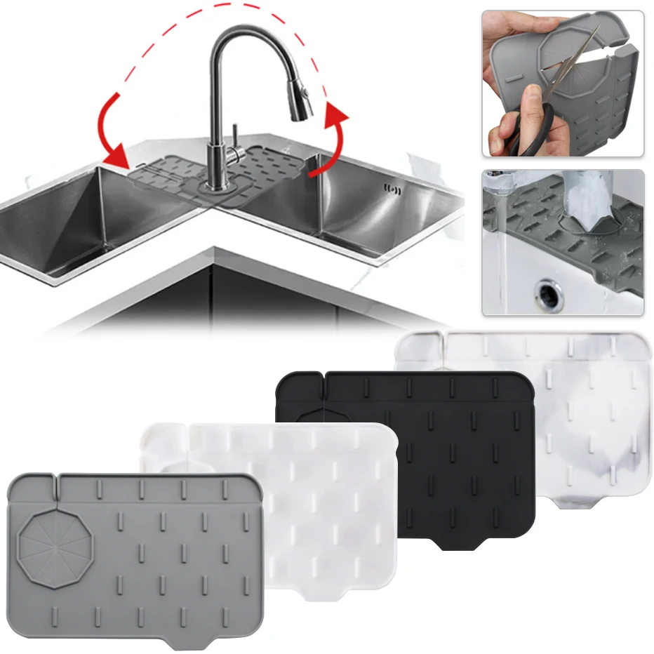 Silicone Kitchen Faucet Mat Sink Splash Drain Pad Bathroom