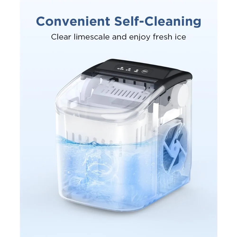 Portable Ice Machine with Self-Cleaning, 26.5lbs/24Hrs, 9 Bullet Ice Cubes in 6 Mins, Basket