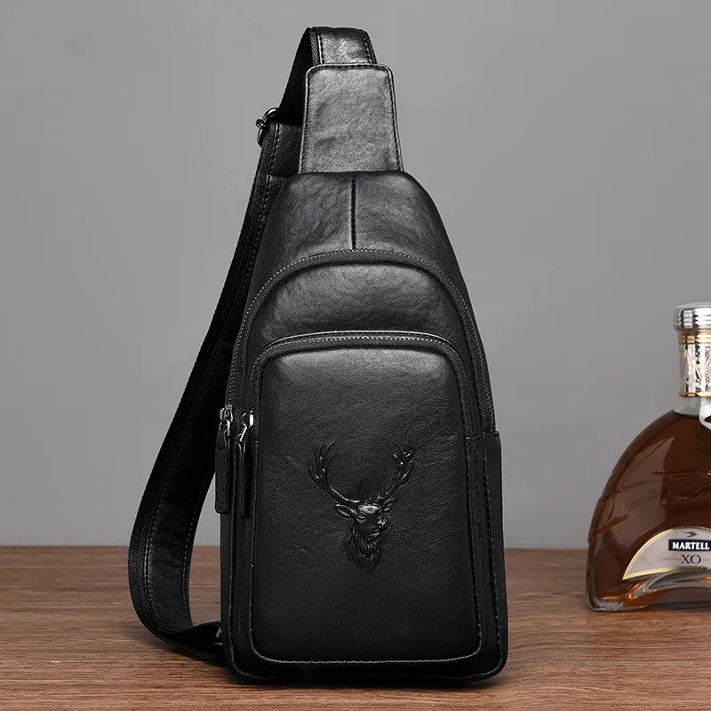 Business Genuine Leather Men's Chest Bag Fashion Black Man Sling Crossbody Bag High Quality Male Shoulder Messenger Bag