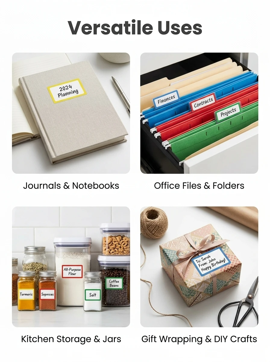 250Pcs/Roll Name Storage Books Classify Stickers,4 Designs 1.0*1.8in DlY Decor Label Perfect For Office Use Home Storage Kitchen - 5