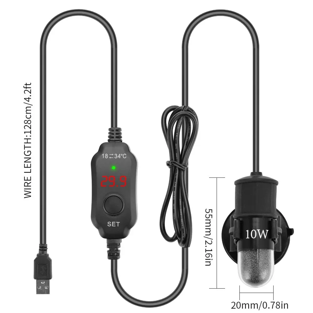 Submersible Adjustable Temperature Aquarium Heater 18-34°C