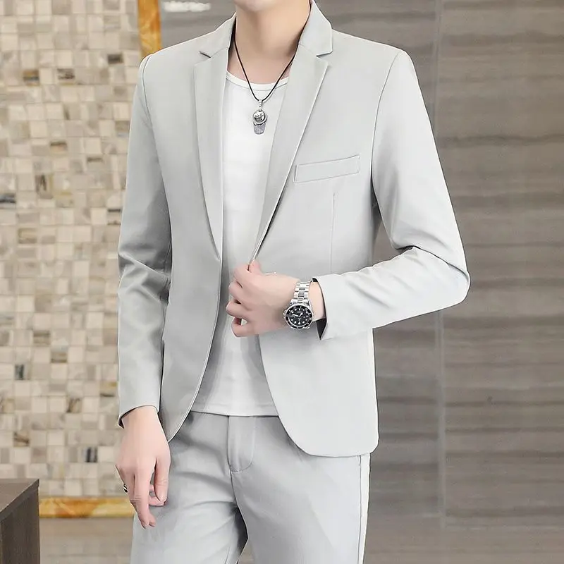 

New 2023 Autumn Men Trousers Sets Fashion Lapel Long Sleeve Coats +pants Solid 2 Piece Set Mens Casual Sportswear Suits C54