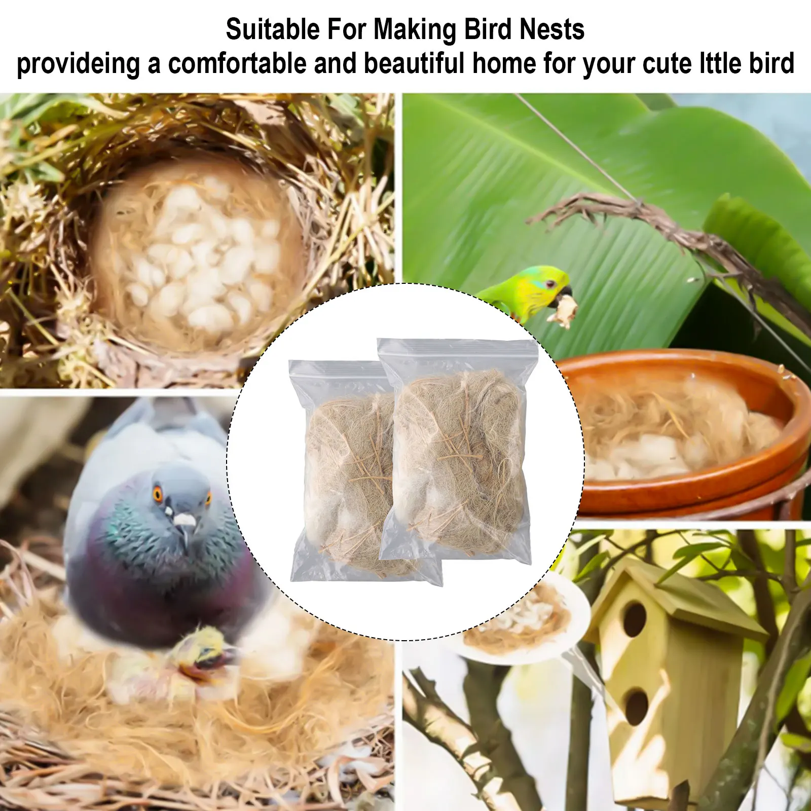 Bird Nesting Material Bird Nests Bedding Hummingbird Nesting Fibre Aviary Birds Canaries Finches Cage Accessories 2 Pack