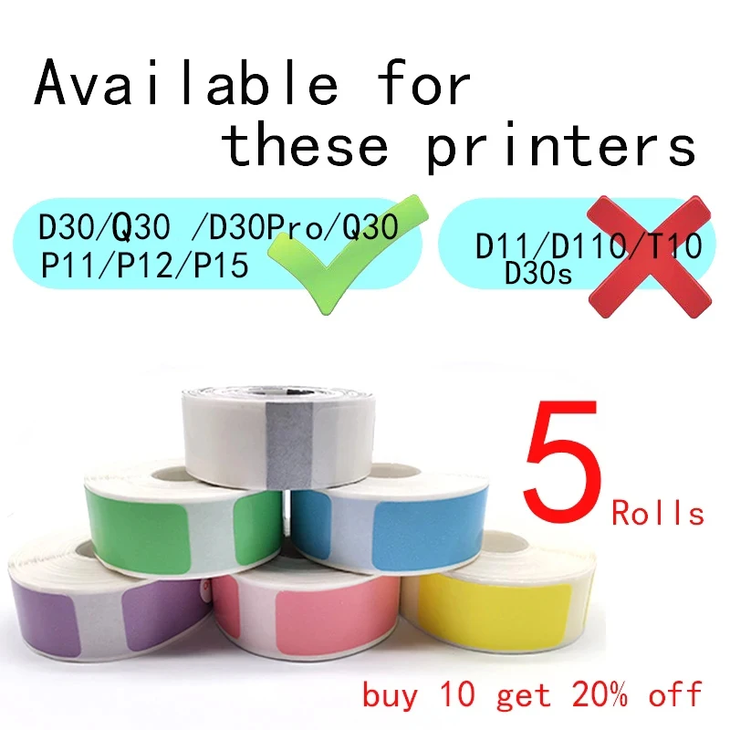 

5PK D30 Label Tape P11 Adhesive Lable Paper Suit For P15 L11 P12 Sticker Paper Water Proof D30 Thermal Label