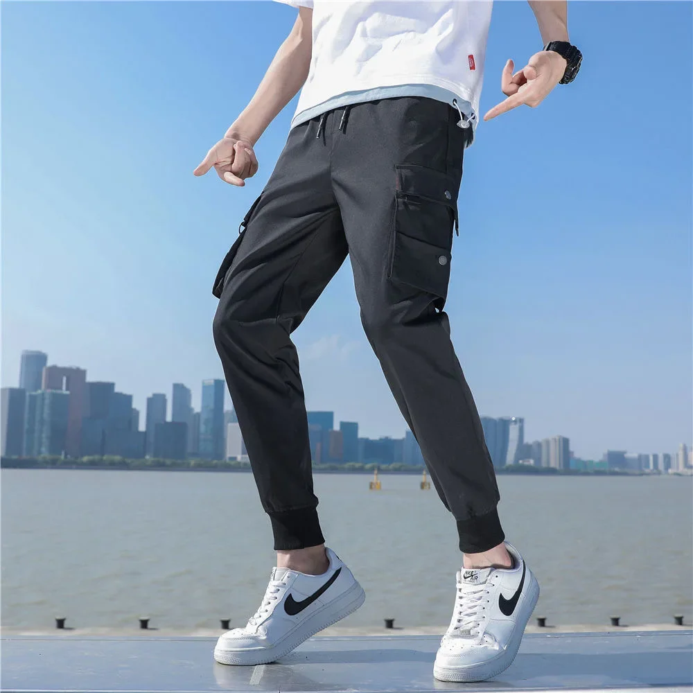 Men's overalls Korean version of the trend of loose casual pants long pants handsome tie-in athletic pants