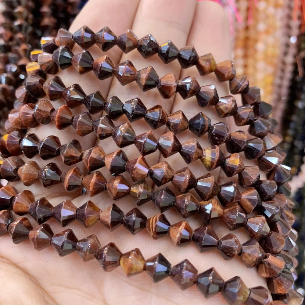 Natürliche Rosenquarz roter Achat Stein Runde Kristall Pyramide Perlen Facettierte Lose Spacer Für Schmuck Machen DIY Halskette Armband – Detail 28