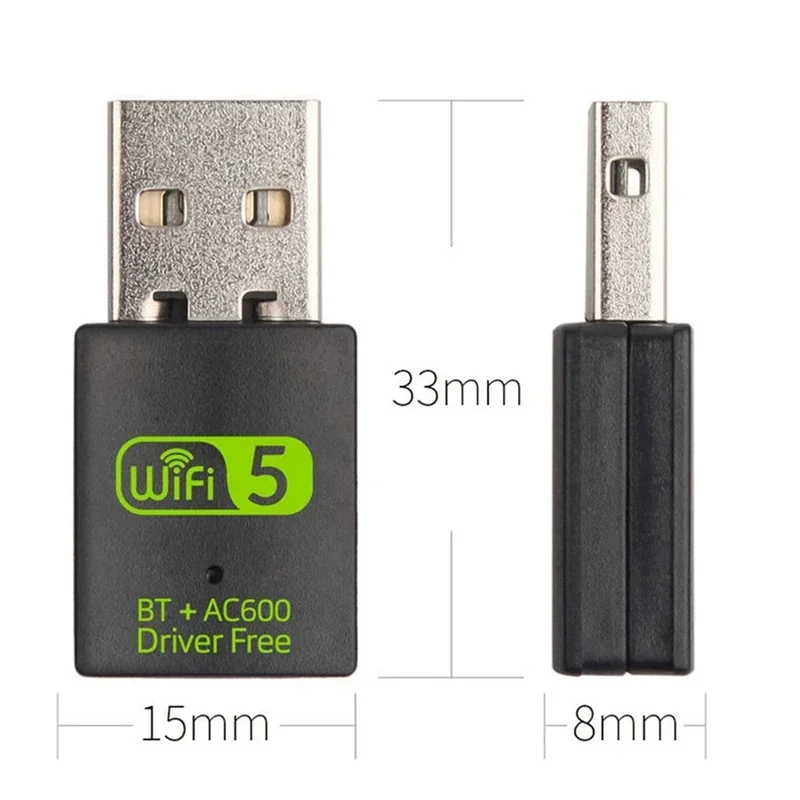 미니 무선 네트워크 외부 리시버, 600Mbps 와이파이 USB 블루투스 어댑터, 무료 드라이버, 2.4Ghz, 5Ghz, RTL8821CU