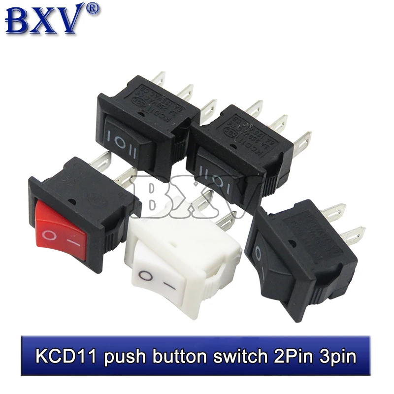 Кнопочный выключатель 10x15 мм 2Pin 3pin 3A 250V KCD11, кнопочный выключатель 10 мм * 15 мм, черный, красный, белый, SPST 10 шт./лот