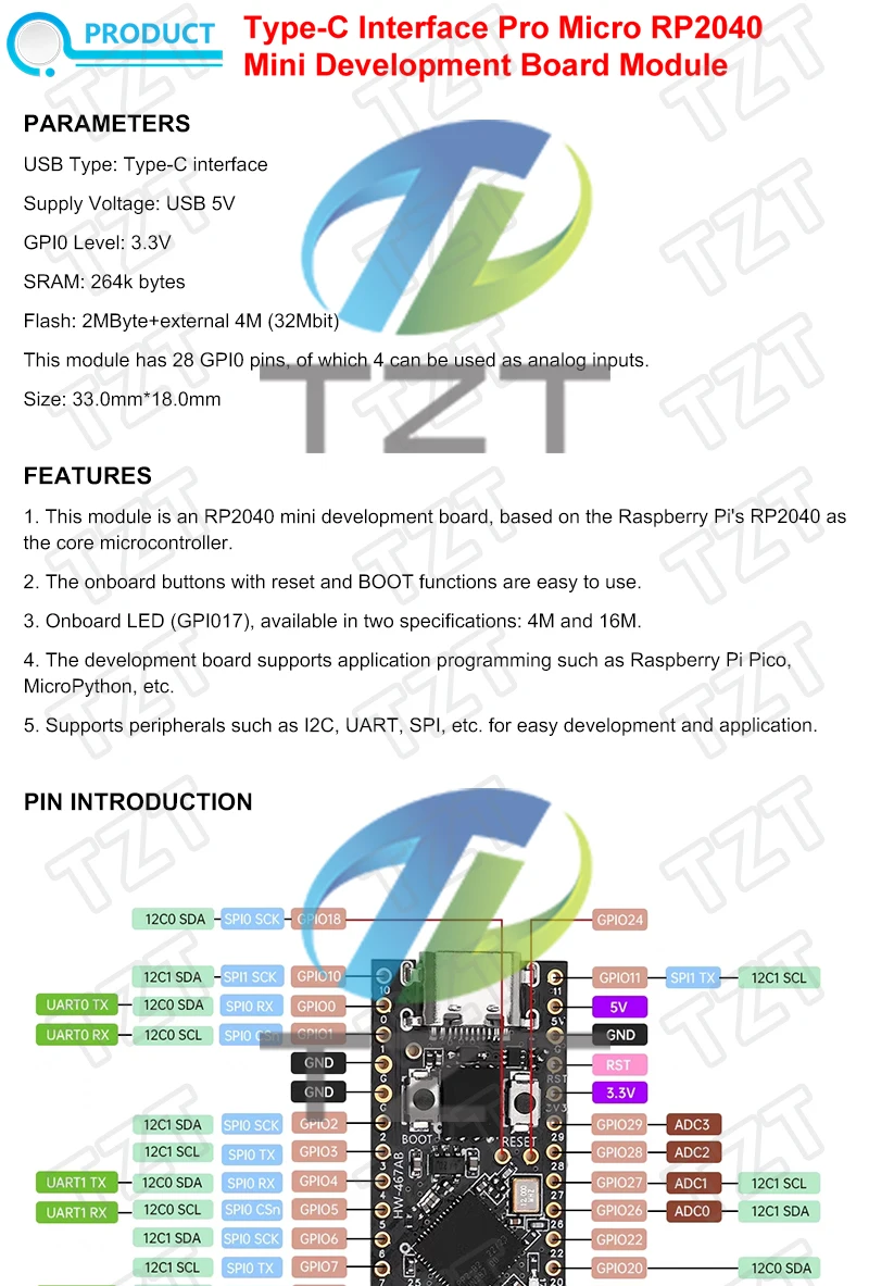 RP2040 Pro Micro Development Board 1/3PCS 4MB Dual-Core unterstützt Mciro Python, kompatibel mit Raspberry PI PICO – Detail 1
