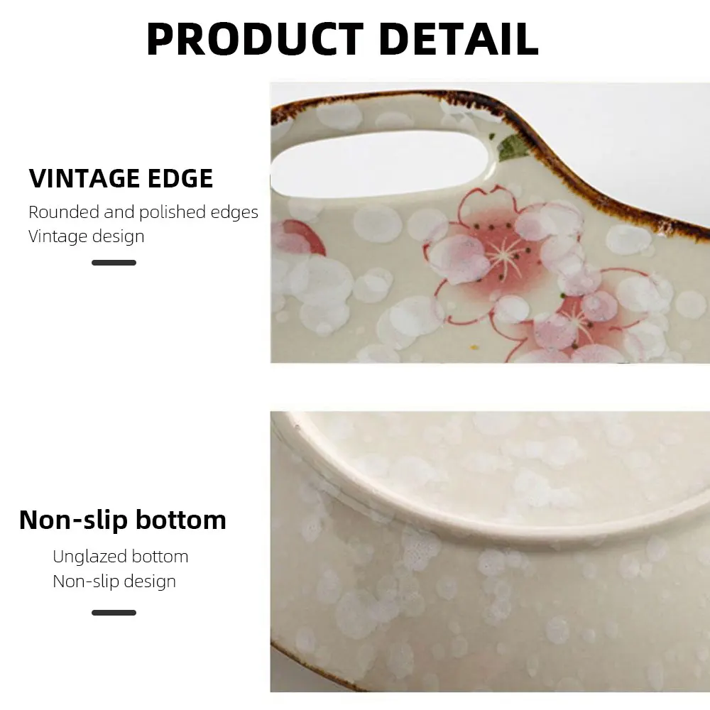 10.4inch Ceramic Dinner Plates Japanese Round Plate With Handle Dinner Plates Pasta Plate Kitchen Tableware Microwave Household