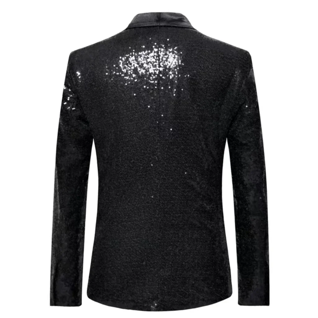thumbnail image 1 of Traje de hombre con lentejuelas, chaqueta individual, solapa de pico, traje ajustado, esmoquin de fiesta, trajes de hombre para fiesta, vestido de noche, traje de actuación en el escenario, 1 of 5