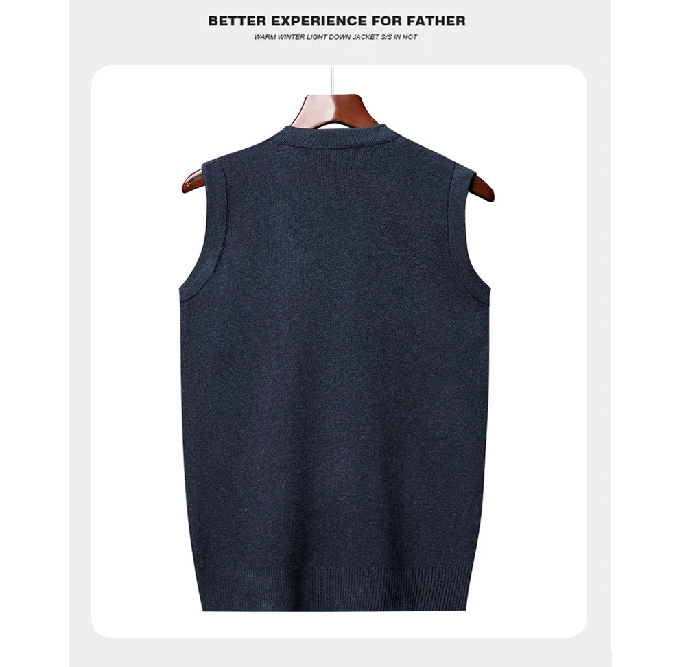 Description Picture 3 of itemSpring  Autumn Men's Knitted Vest Outdoor Leisure Business V-Neck Waistcoats Fashion Slim-Fit Sleeveless Tops Men's Clothing