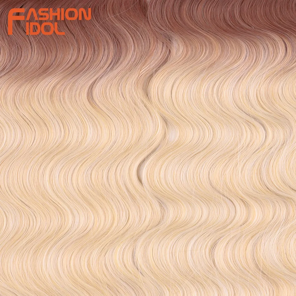 Body Wave Synthetic Hair Extensions Fake Hair Bundles Weave 30 Inches 2pcs Ombre Blonde Brown