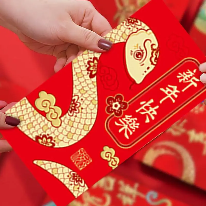 6pcs Snake Red Envelopes 2025 Gold Foil Year of the Snake Red Envelope Large Red Envelope Packets Hong Bao for Spring Festival