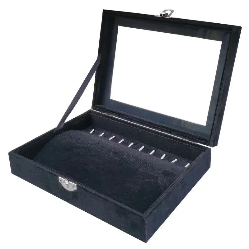 Black Glass Jewelry Storage Case with Lid for Necklace and Beads