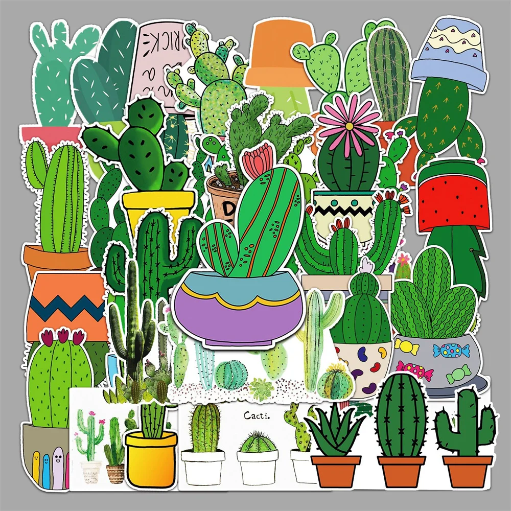 

10/30/50PCS Green Plant Cactus Graffiti Sticker Cartoon Small Fresh Creative Sticker Guitar ComputerWaterproof Sticker Wholesale