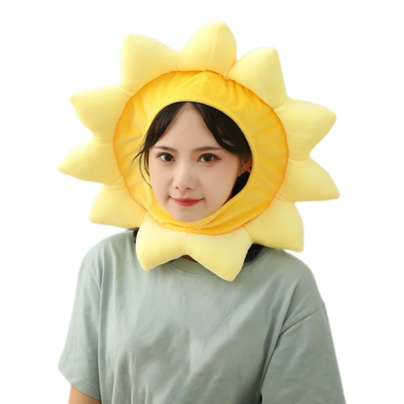 Cartoon Yellow Sunflower Plush Hat Funny Stuffed Toy Headgear Cap Party Props rabbit hat with moving ears cartoon toy hat airbag funny toy cap kids plush toy hat plush embroidery rabbit ear hat gift